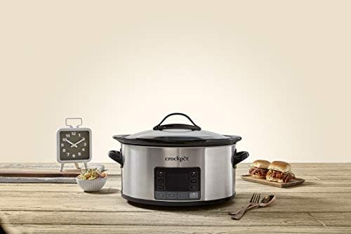 Oval Ceramic Crock-Pot MyTime 6 Quart Programmable Slow Cooker S08D - Stainless Steel Slow Cooker with Locking Lid Detail