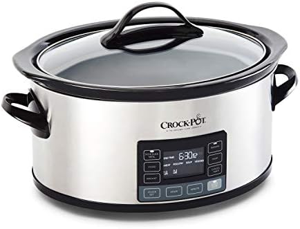 Oval Ceramic Crock-Pot MyTime 6 Quart Programmable Slow Cooker S08D - Stainless Steel Slow Cooker with Locking Lid Detail