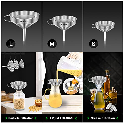 Minimalist Stainless Steel Funnel, Walfos 3 Pack Kitchen Funnel