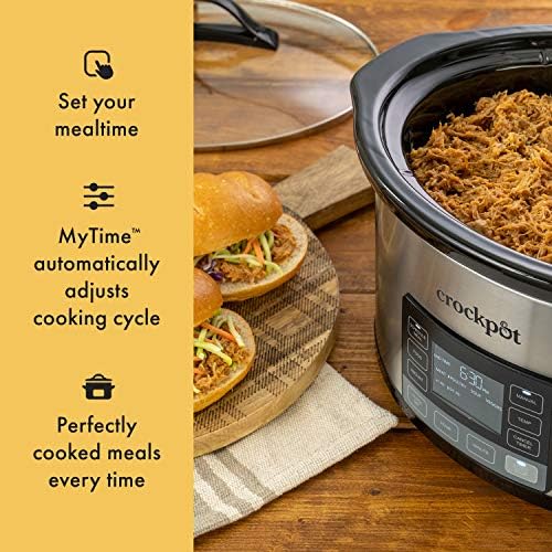 Oval Ceramic Crock-Pot MyTime 6 Quart Programmable Slow Cooker S08D - Stainless Steel Slow Cooker with Locking Lid Detail