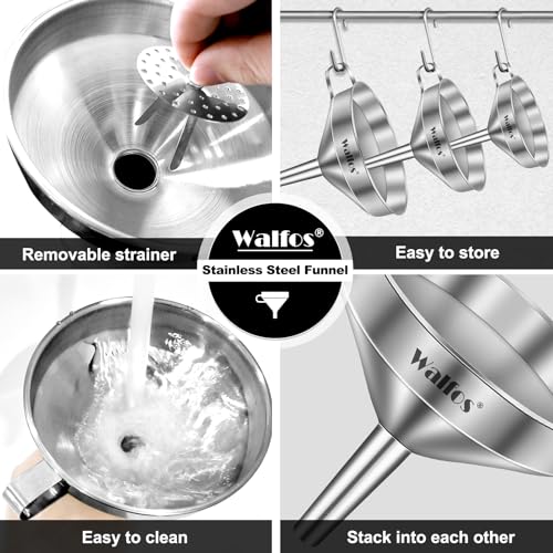 Minimalist Stainless Steel Funnel, Walfos 3 Pack Kitchen Funnel