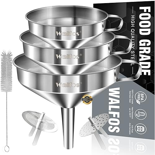 Minimalist Stainless Steel Funnel, Walfos 3 Pack Kitchen Funnel