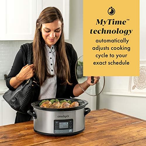 Oval Ceramic Crock-Pot MyTime 6 Quart Programmable Slow Cooker S08D - Stainless Steel Slow Cooker with Locking Lid Detail